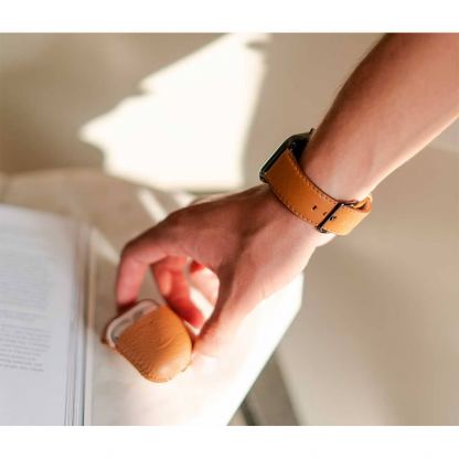 Meridio Goldstone Nappa Leather Band - уникална ръчно изработена кожена (естествена кожа) каишка за Apple Watch 42мм, 44мм (светлокафяв) 3