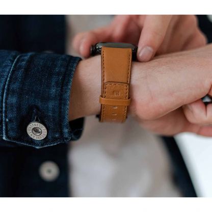 Meridio Goldstone Nappa Leather Band - уникална ръчно изработена кожена (естествена кожа) каишка за Apple Watch 42мм, 44мм (светлокафяв) 5