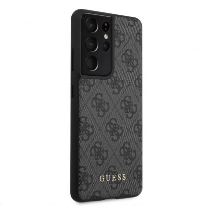 Guess 4G Charms Collection Hard Case - дизайнерски кожен кейс за Samsung Galaxy S21 Ultra (сив) 6