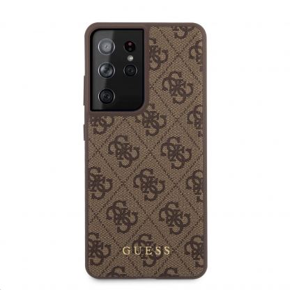 Guess 4G Charms Collection Hard Case - дизайнерски кожен кейс за Samsung Galaxy S21 Ultra (кафяв) 2