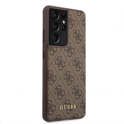 Guess 4G Charms Collection Hard Case - дизайнерски кожен кейс за Samsung Galaxy S21 Ultra (кафяв) 4