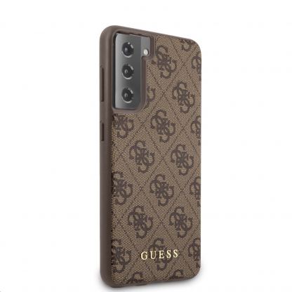 Guess 4G Charms Collection Hard Case - дизайнерски кожен кейс за Samsung Galaxy S21 Plus (кафяв) 2