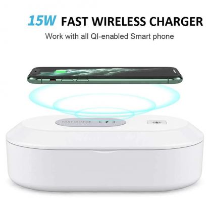 Mobile Phone Wireless Charging UV Sterilizing Box - поставка за безжично зареждане и UV стерилизатор за мобилни устройства (бял)  3