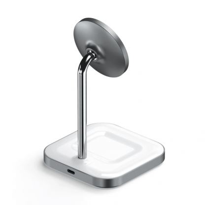 Satechi Aluminum 2-in-1 Magnetic Wireless Charging Stand - двойна поставка (пад) за безжично зареждане за iPhone с Magsafe и AirPods Pro (бял)	 4