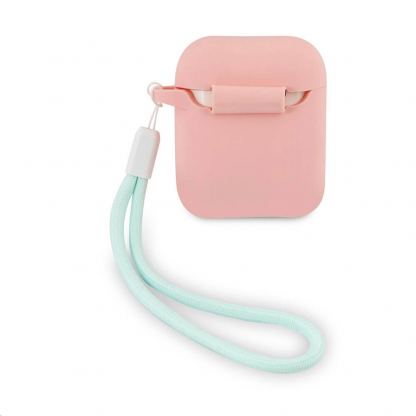Guess Airpods Vintage Silicone Case - силиконов калъф с връзка за Apple Airpods и Apple Airpods 2 (розов) 2