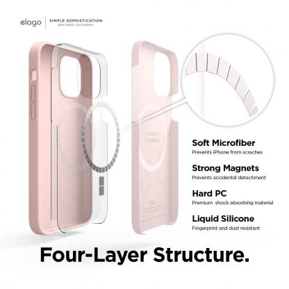 Elago MagSafe Soft Silicone Case - силиконов (TPU) калъф с вграден магнитен конектор (MagSafe) за iPhone 12 Pro Max (светлорозов) 3