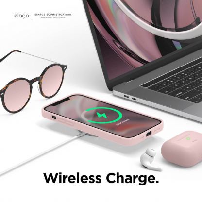 Elago MagSafe Soft Silicone Case - силиконов (TPU) калъф с вграден магнитен конектор (MagSafe) за iPhone 12 Pro Max (светлорозов) 7