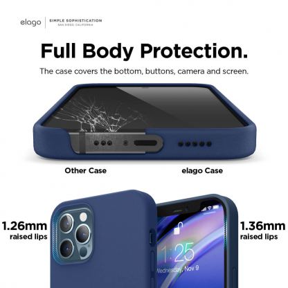 Elago MagSafe Soft Silicone Case - силиконов (TPU) калъф с вграден магнитен конектор (MagSafe) за iPhone 12, iPhone 12 Pro (тъмносин) 6
