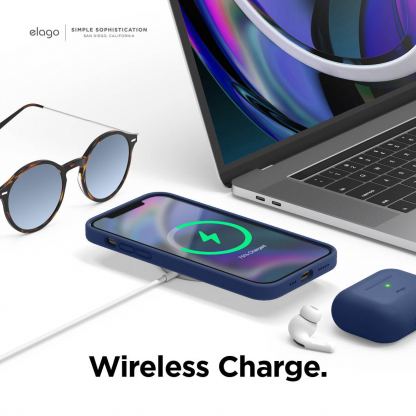 Elago MagSafe Soft Silicone Case - силиконов (TPU) калъф с вграден магнитен конектор (MagSafe) за iPhone 12, iPhone 12 Pro (тъмносин) 7