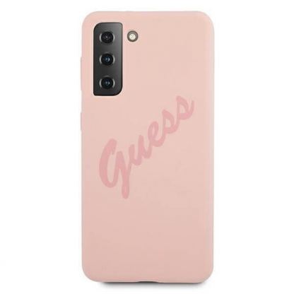 Guess Silicone Script Vintage Silicone Case - дизайнерски силиконов кейс за Samsung Galaxy S21 (розов) 3