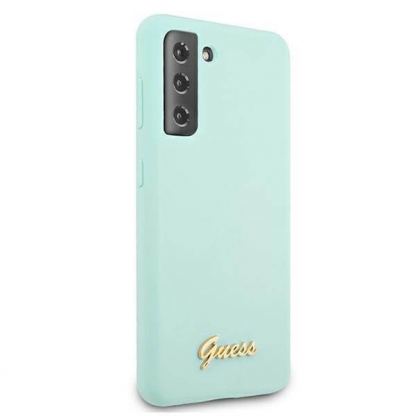 Guess Silicone Script Metal Logo Silicone Case - дизайнерски силиконов кейс за Samsung Galaxy S21 Plus (син) 4