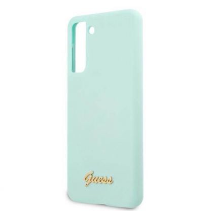 Guess Silicone Script Metal Logo Silicone Case - дизайнерски силиконов кейс за Samsung Galaxy S21 Plus (син) 6