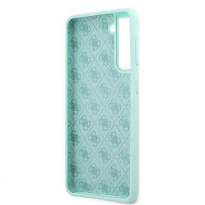 Guess Silicone Script Metal Logo Silicone Case - дизайнерски силиконов кейс за Samsung Galaxy S21 Plus (син) 7