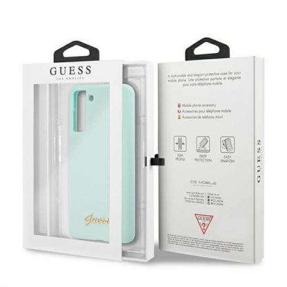 Guess Silicone Script Metal Logo Silicone Case - дизайнерски силиконов кейс за Samsung Galaxy S21 Plus (син) 8