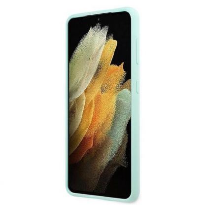 Guess Silicone Script Metal Logo Silicone Case - дизайнерски силиконов кейс за Samsung Galaxy S21 (син) 5