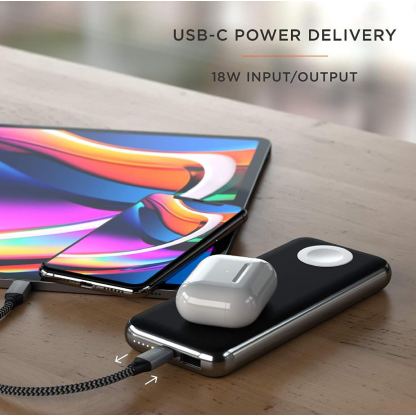 Satechi Quatro Wireless Power Bank 10000mAh - безжична външна батерия за мобилни устройства, Apple AirPods и Apple Watch (черен) 8