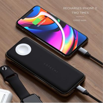 Satechi Quatro Wireless Power Bank 10000mAh - безжична външна батерия за мобилни устройства, Apple AirPods и Apple Watch (черен) 9