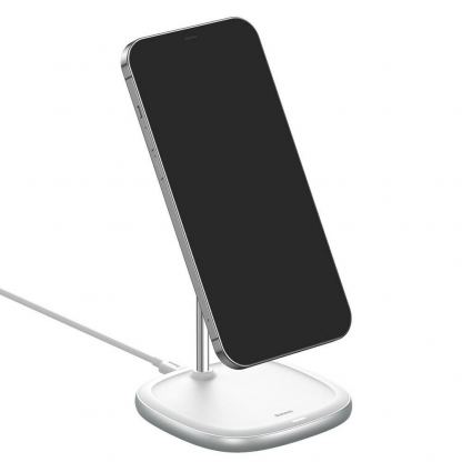 Baseus Magnetic Wireless Qi Charging Stand 15W (WXSW-02) - поставка (пад) за безжично зареждане за iPhone с Magsafe (бял) 4