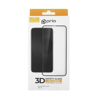 Prio 3D Glass Full Screen Curved Tempered Glass - калено стъклено защитно покритие за дисплея и камерата на iPhone 11, iPhone XR (черен-прозрачен) 3