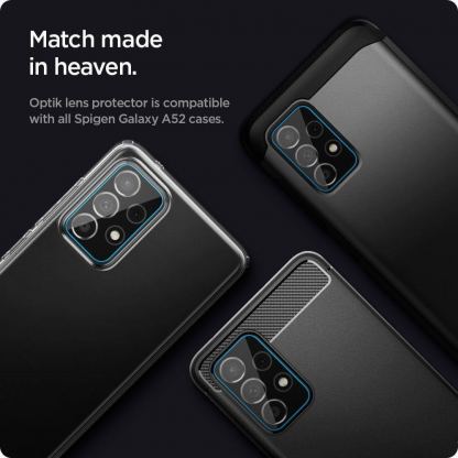 Spigen Optik Lens Protector - комплект 2 броя предпазни стъклени протектори за камерата на Samsung Galaxy A52 (черен)  6