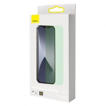 Baseus Full Coverage Green Tempered Glass Film with Anti Blue Light Filter (SGAPIPH67N-LP02) - стъклено защитно покритие за целия дисплей на  iPhone 12 Pro Max (прозрачен) (2 броя) 5