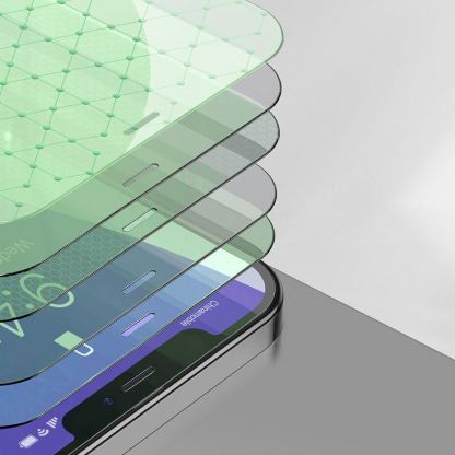 Baseus Full Coverage Green Tempered Glass Film with Anti Blue Light Filter (SGAPIPH67N-LP02) - стъклено защитно покритие за целия дисплей на  iPhone 12 Pro Max (прозрачен) (2 броя) 15