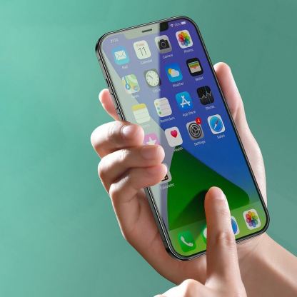 Baseus Full Coverage Green Tempered Glass Film with Anti Blue Light Filter (SGAPIPH67N-LP02) - стъклено защитно покритие за целия дисплей на  iPhone 12 Pro Max (прозрачен) (2 броя) 16