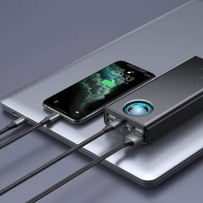 Baseus Ambilight Power Bank 65W with Digital Display Quick Charge (PPLG-A01) - външна батерия 30000 mAh с 4xUSB и 2xUSB-C изходи за зареждане на смартфони и таблети (черен) 4