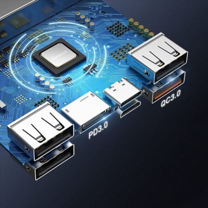 Baseus Ambilight Power Bank 65W with Digital Display Quick Charge (PPLG-A01) - външна батерия 30000 mAh с 4xUSB и 2xUSB-C изходи за зареждане на смартфони и таблети (черен) 6