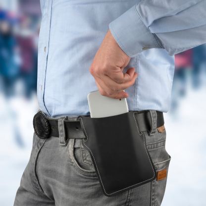 JC Belt Case Universal - кожен калъф за колана за смартфони до 6 инча (тъмносин) 5