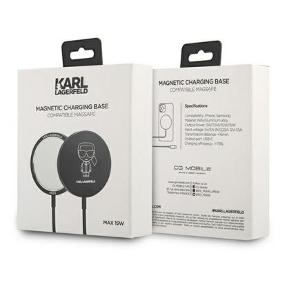 Karl Lagerfeld USB-C Magnetic Wireless Qi Charger - поставка (пад) за безжично зареждане за iPhone с Magsafe (черен) 2