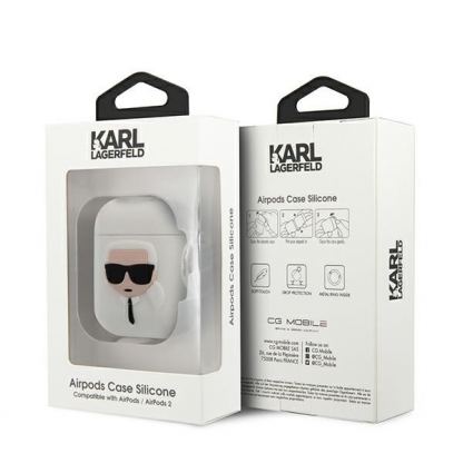 Karl Lagerfeld Airpods Ikonik Silicone Case - силиконов калъф с карабинер за Apple Airpods и Apple Airpods 2 (бял) 3