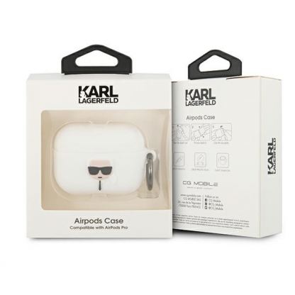 Karl Lagerfeld Airpods Pro Ikonik Silicone Case - силиконов калъф с карабинер за Apple Airpods Pro (бял) 3