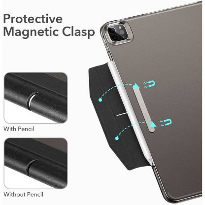 ESR Ascend Trifold Case - полиуретанов калъф с поставка и отделение за Apple Pencil 2 за iPad Pro 12.9 M1 (2021) (черен) 2