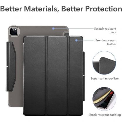 ESR Ascend Trifold Case - полиуретанов калъф с поставка и отделение за Apple Pencil 2 за iPad Pro 12.9 M1 (2021) (черен) 4