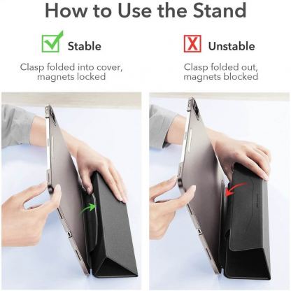 ESR Ascend Trifold Case - полиуретанов калъф с поставка и отделение за Apple Pencil 2 за iPad Pro 12.9 M1 (2021) (черен) 8