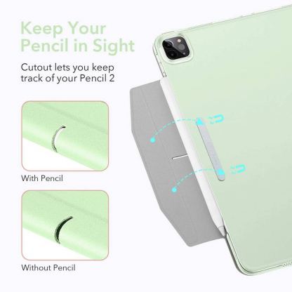 ESR Ascend Trifold Case - полиуретанов калъф с поставка и отделение за Apple Pencil 2 за iPad Pro 11 M1 (2021) (светлозелен) 2