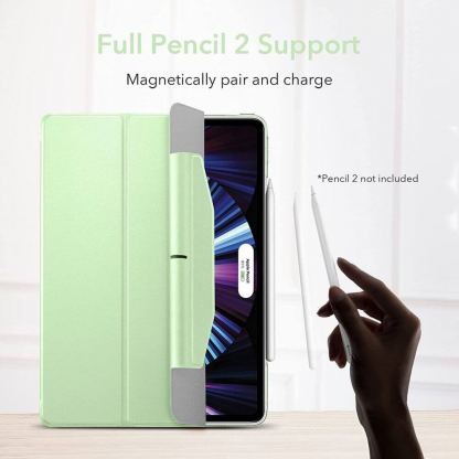 ESR Ascend Trifold Case - полиуретанов калъф с поставка и отделение за Apple Pencil 2 за iPad Pro 11 M1 (2021) (светлозелен) 5