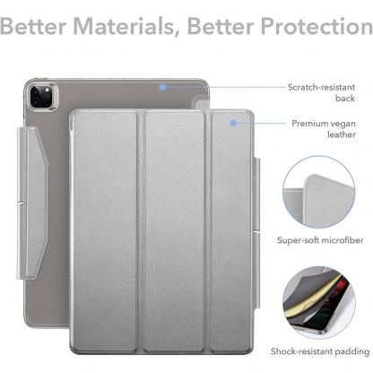 ESR Ascend Trifold Case - полиуретанов калъф с поставка и отделение за Apple Pencil 2 за iPad Pro 12.9 M1 (2021) (сребрист) 3