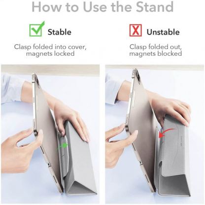 ESR Ascend Trifold Case - полиуретанов калъф с поставка и отделение за Apple Pencil 2 за iPad Pro 12.9 M1 (2021) (сребрист) 8
