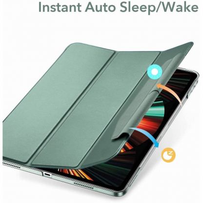 ESR Ascend Trifold Case - полиуретанов калъф с поставка и отделение за Apple Pencil 2 за iPad Pro 12.9 M1 (2021) (тъмнозелен) 2