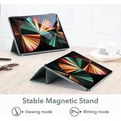 ESR Ascend Trifold Case - полиуретанов калъф с поставка и отделение за Apple Pencil 2 за iPad Pro 12.9 M1 (2021) (тъмнозелен) 7