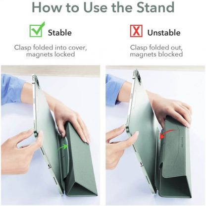 ESR Ascend Trifold Case - полиуретанов калъф с поставка и отделение за Apple Pencil 2 за iPad Pro 12.9 M1 (2021) (тъмнозелен) 8