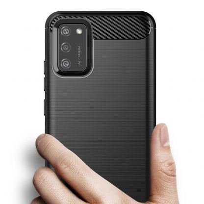 Carbon Flexible TPU Case  - тънък силиконов (TPU) калъф за Samsung Galaxy A02s (черен) 4