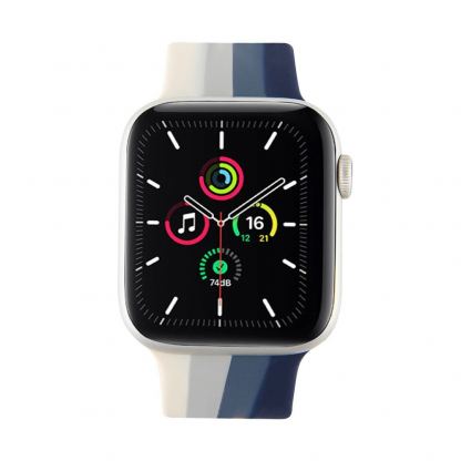 JC Design Silicone SoloLoop Band - силиконова каишка за Apple Watch 42мм, 44мм (син-бял) 2