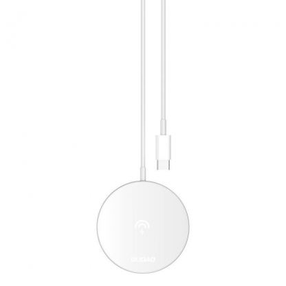 Dudao USB-C Magnetic Wireless Qi Charger 15W - поставка (пад) за безжично зареждане за iPhone с Magsafe (бял) 4