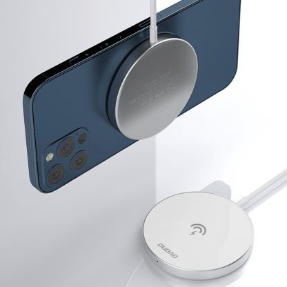 Dudao USB-C Magnetic Wireless Qi Charger 15W - поставка (пад) за безжично зареждане за iPhone с Magsafe (бял) 6