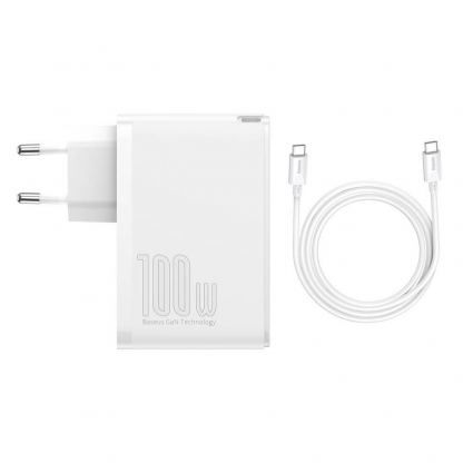 Baseus GaN 2 Pro Charger 100W (CCGAN2P-L02) - захранване за ел. мрежа за лаптопи, смартфони и таблети с 2xUSB и 2xUSB-C изходи с технология за бързо зареждане и USB-C кабел (бял) 8