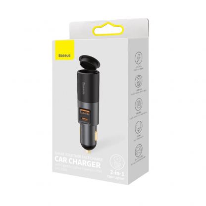 Baseus Cigarette Lighter Expansion Car Charger USB & USB-C QC 120W (CCBT-C0G) - зарядно за кола с USB-A и USB-C изходи и технология за бързо зареждане (тъмносив) 2