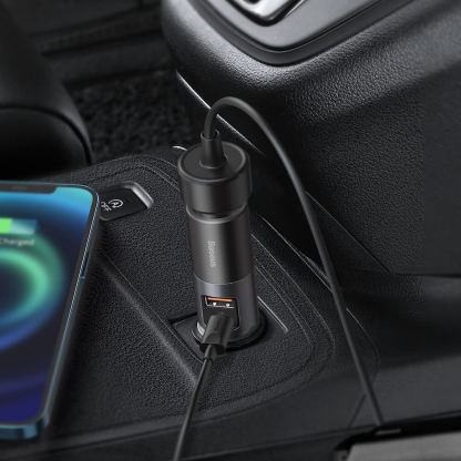 Baseus Cigarette Lighter Expansion Car Charger USB & USB-C QC 120W (CCBT-C0G) - зарядно за кола с USB-A и USB-C изходи и технология за бързо зареждане (тъмносив) 4